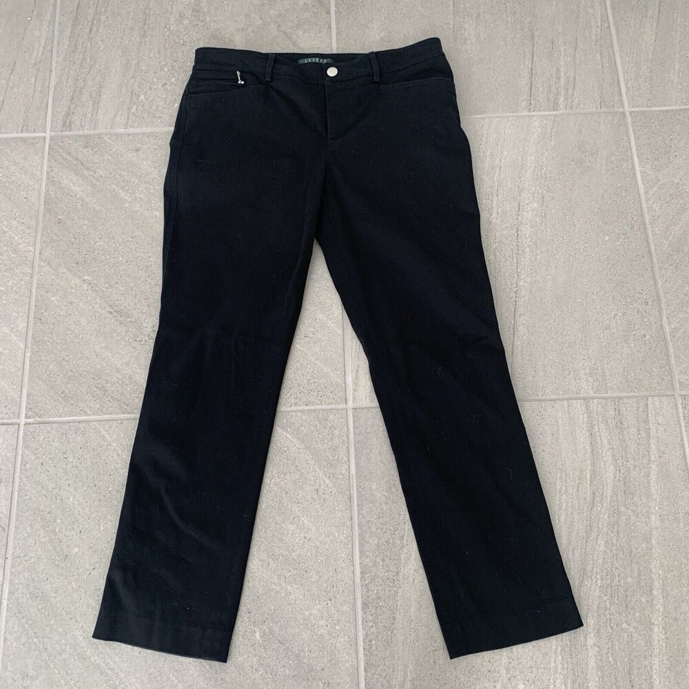 Lauren Ralph Lauren Womens Black Straight Leg Slacks Size 8P Petites 97% Cotton